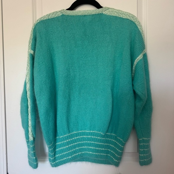 NWT DaGiovanetta Vintage Teal Knit Angora Large Sweater - Picture 2 of 6